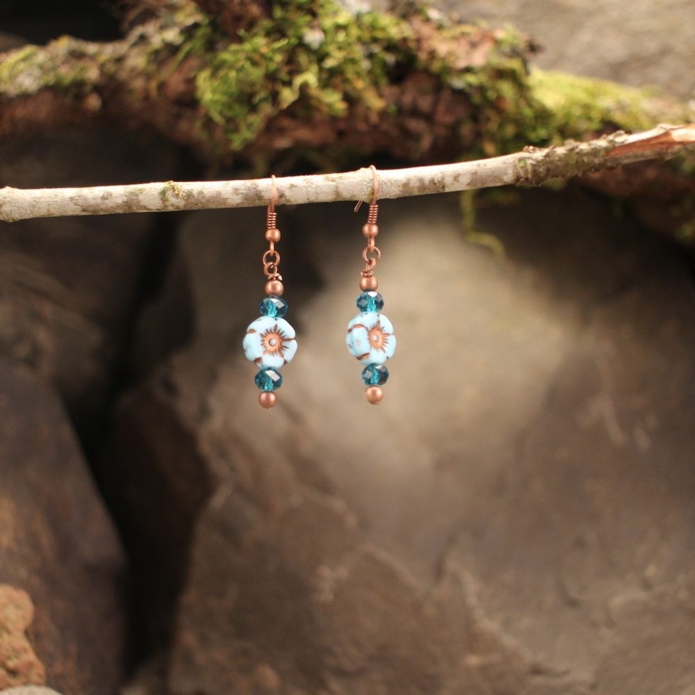 BOHO Turquoise Flower Earrings - Picture 2 of 2